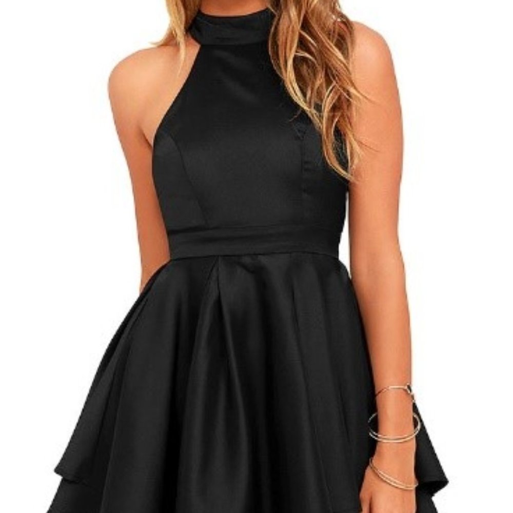 NWOT Lulu's Black satin skater dress